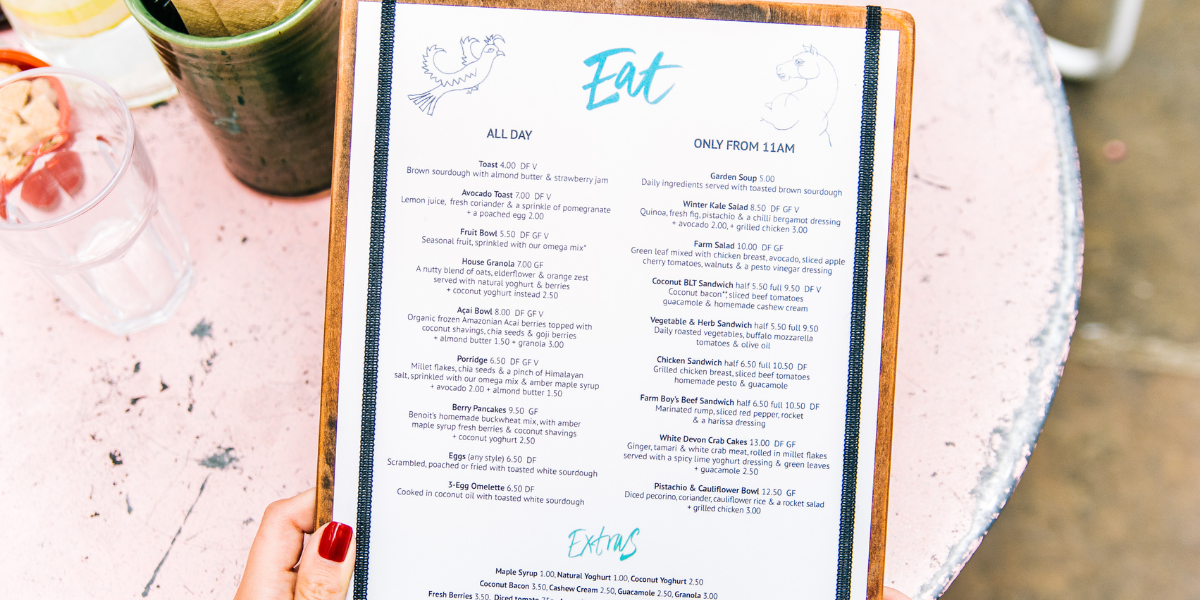 A restaurant menu